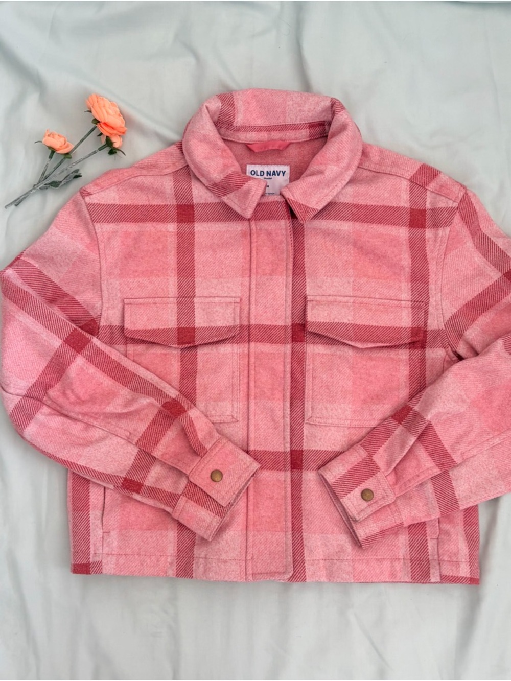 Old Navy Pink Plaid Shacket Jacket Zip Up Size M